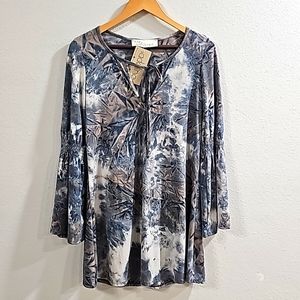 Vintage Havana Gray Tie Dye Crushed Velvet Tunic Women's Size M